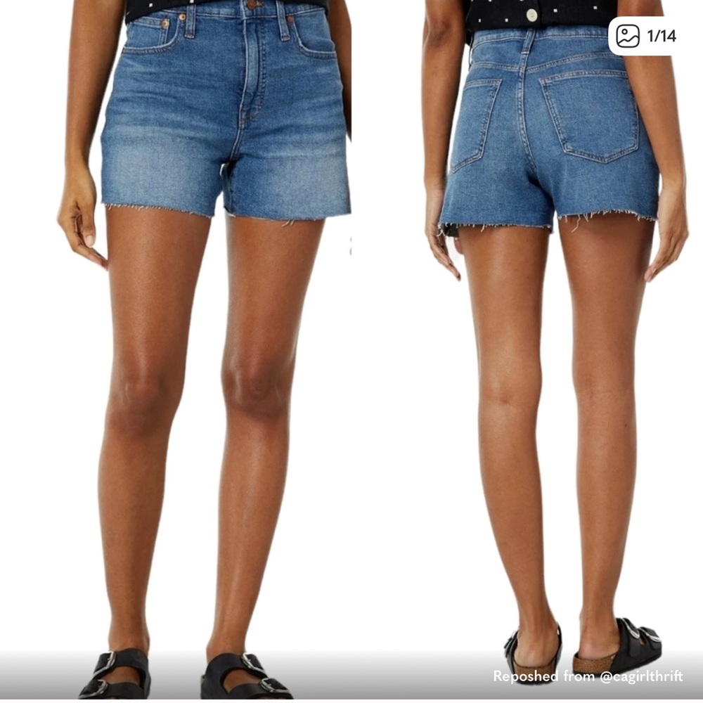 Madewell Women's High Rise Denim Shorts Flat Front Stretch Cotton Blue Size 23
